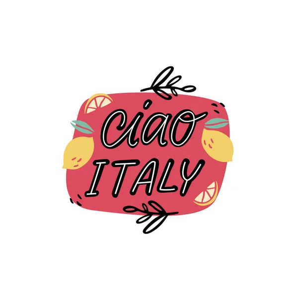 Ciao Italy round composition with traditional symbols of Italy. Royalty Free Stock Illustrations