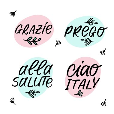 Vector handdrawn lettering set with italian words. clipart