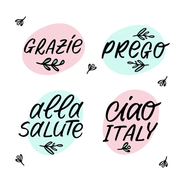 Ensemble de lettrage vectoriel dessiné à la main avec des mots italiens . — Image vectorielle