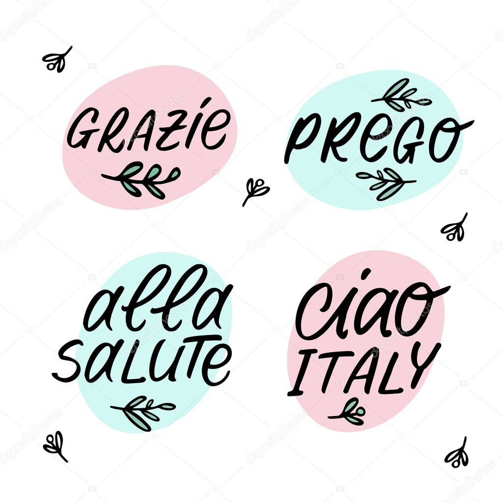 Vector handdrawn lettering set with italian words.