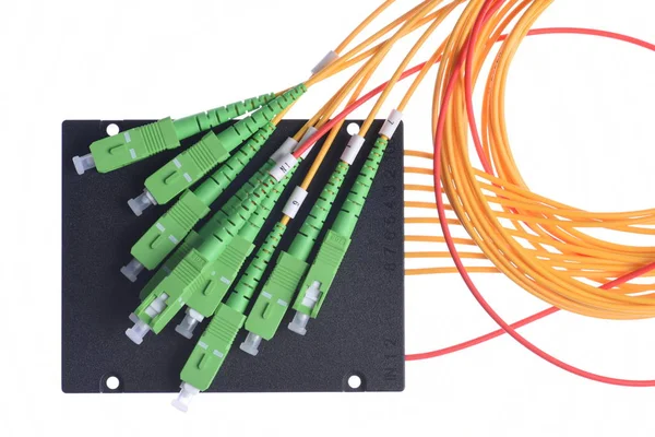 Fiber Optic Splitter Connectors Isolated White Background — Stock Photo, Image
