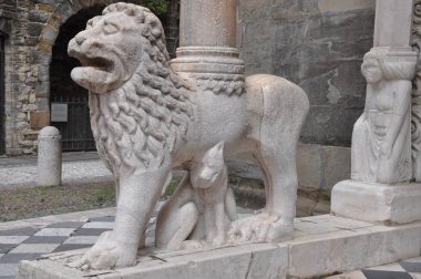Aslan heykel Santa Maria Maggiore Bazilikası'na Bergamo Alta İtalya