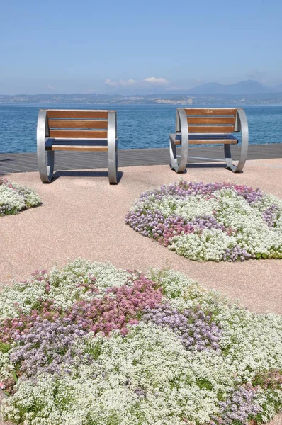 Kosong Banches Promenade Bardolino Lake Garda Italy — Stok Foto