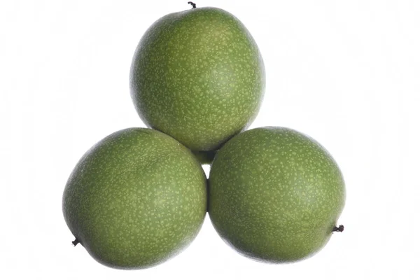 Zelený Ořech Izolované Bílém Pozadí — Stock fotografie