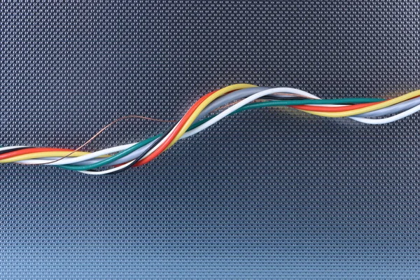 Futuristic flow of data, electric cable on metal background