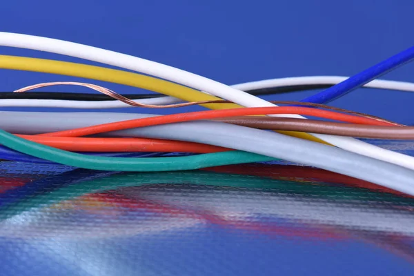 Close-up electric cable on metal background