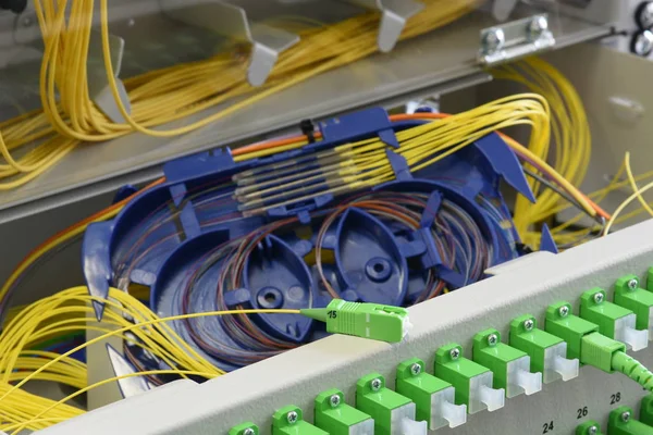 Optic fiber cable and splicing the fibers on spice tray in optical distribution frame