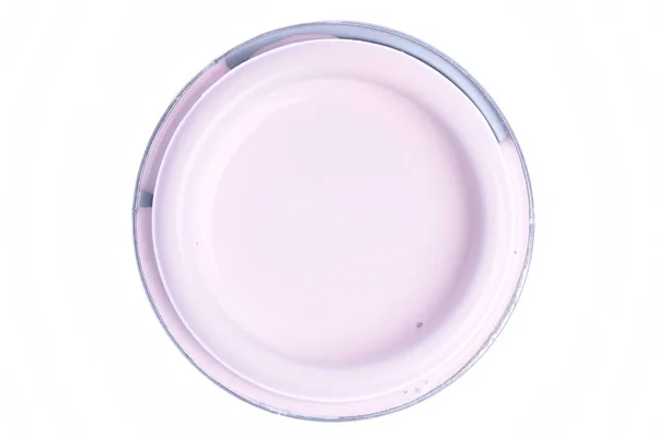 Kan Locket Med Rosa Färg Isolerad Vit Bakgrund Ovanifrån — Stockfoto