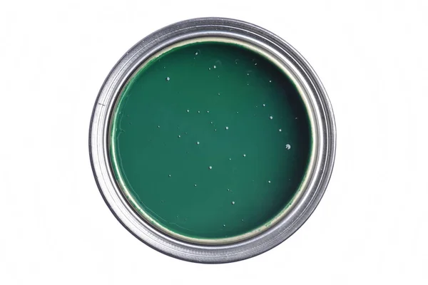 Kan Med Grön Färg Isolerad Vit Bakgrund Direkt Ovanför — Stockfoto
