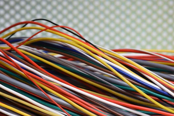 Multidolored electric cables closeup