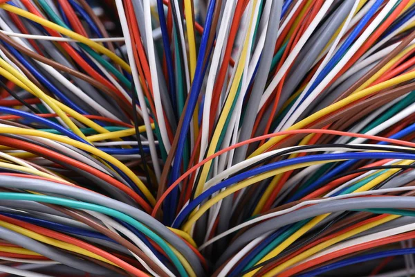 Bundle Colorful Wires Cables Closeup Used Telecommunication Network Electrical Systems — Stock Photo, Image