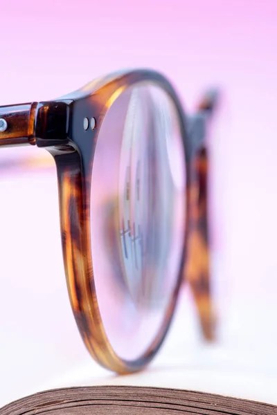 Reading Glasses Macro Opened Book — Stock Photo, Image