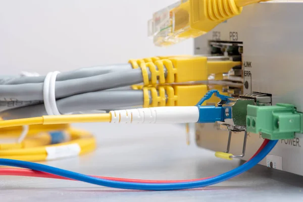 Fiber Optic Network Ethernet Patch Cord Cable Connect Switch — Stock Photo, Image