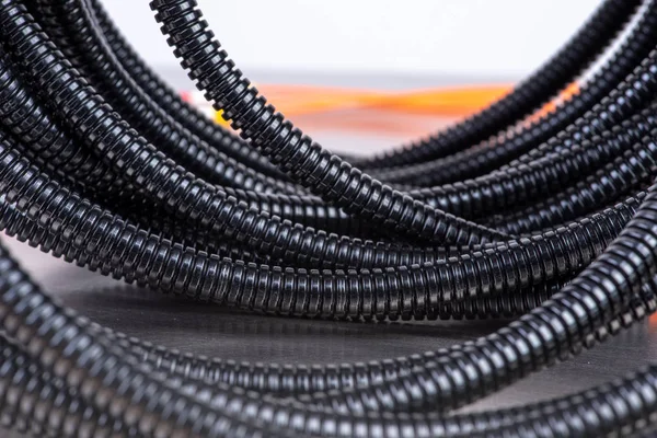 Flexible Corrugated Pipe Electrical Installation — Stock Photo, Image
