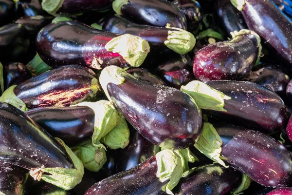 Aubergine Groenten Straatmarkt Close — Stockfoto