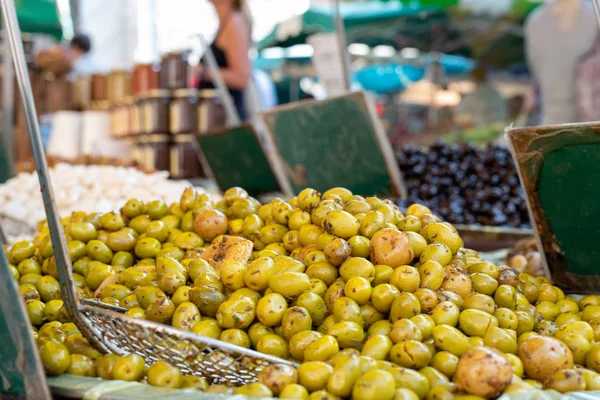 Olajbogyó Regionális Termékek Utcai Piac Aix Provence Franciaország — Stock Fotó