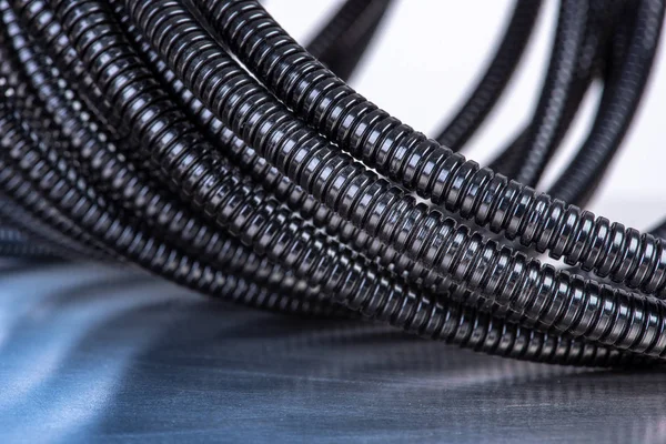 Flexible Plastic Corrugated Pipe Electrical Installation — Stock Photo, Image
