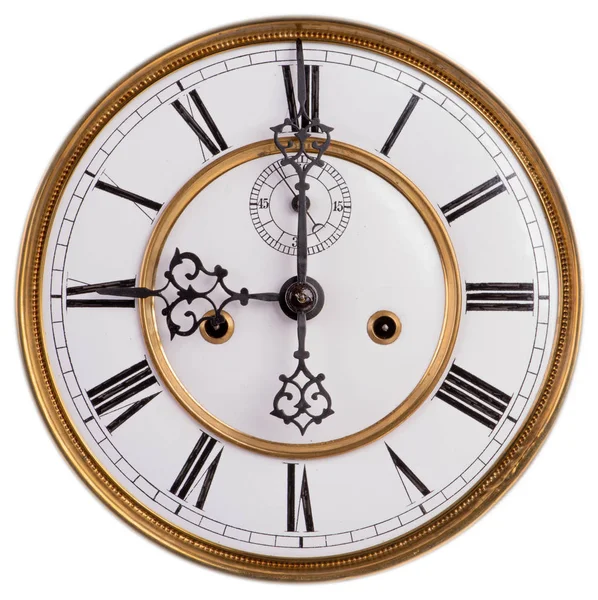 时钟面与罗马数字隔离在白色背景上 — 图库照片