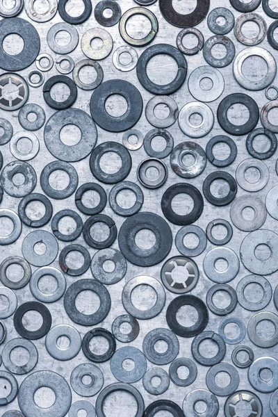 Washers Metallic Background Top View — Stock Photo, Image