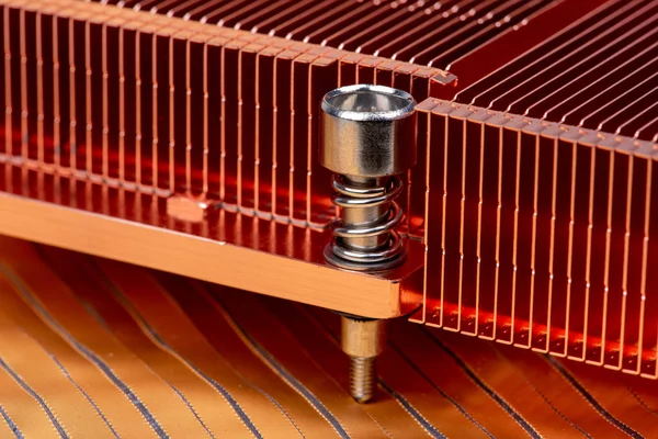Detail of passive copper heat sinks used to cool electronics components