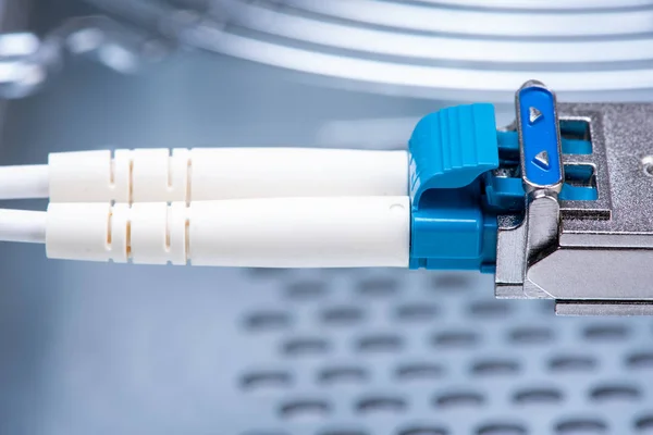 Sfp Modul Con Cables Conexión Ópticos Conectados Para Cambiar — Foto de Stock