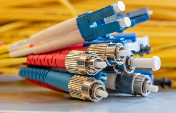 Fiber Optic Patch Cord Connectors Close — Stock Photo, Image