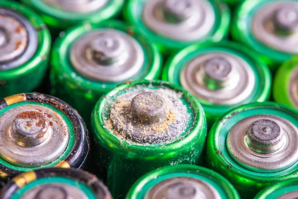 Corroded old batteries aa close-up