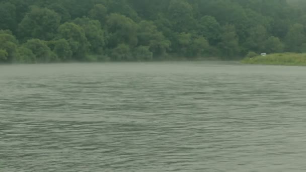 Morgennebel auf dem Fluss Dniester — Stockvideo