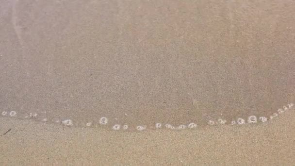Flygfoto vågor bryta på vit sandstrand. — Stockvideo
