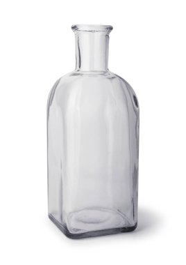 Cam şişe beyaz arka planda izole edilmiş. Yol dahil.