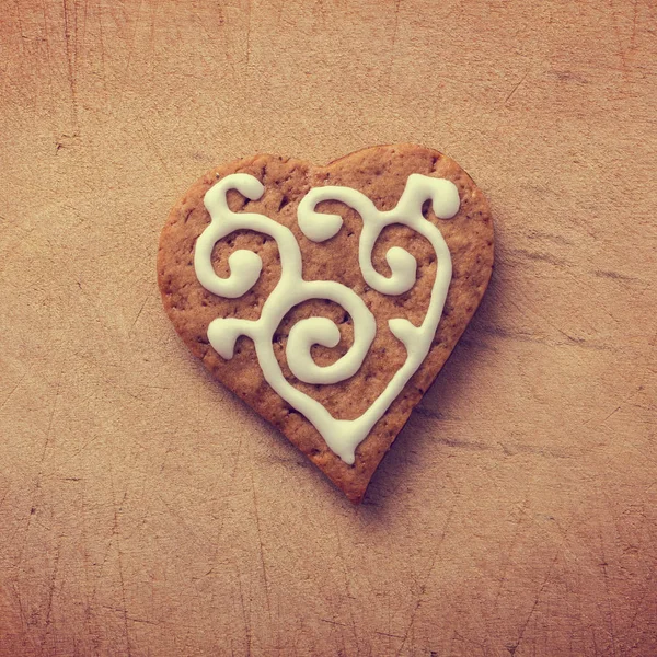 Corazón Galleta Fondo Madera — Foto de Stock