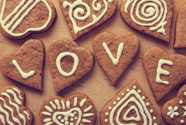 Srdce Cookie Dřevěné Pozadí — Stock fotografie
