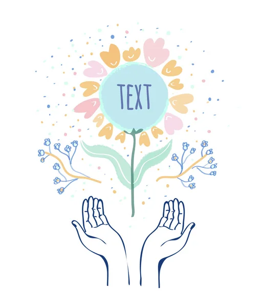 Mains Fleurs Affiche Pour Paix Amour Médecine Naturelle Illustration Graphique — Image vectorielle