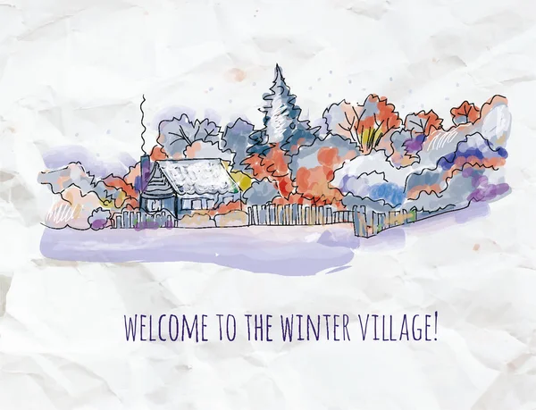 Esquisse Village Hiver Pour Carte Bannière Noël Illustration Graphique Vectorielle — Image vectorielle