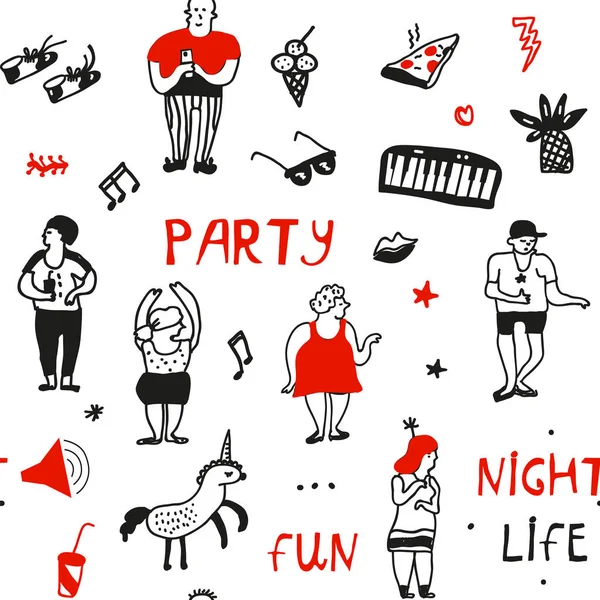 Party Nahtlose Muster Doodle Stil Vektorgrafik Illustration — Stockvektor