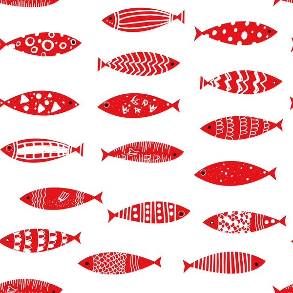 Fishes Seamless Pattern Doodle Style Vector Graphic Illustration — Stock Vector