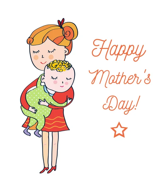 Κάρτα Ημέρα Της Μητέρας Γυναίκα Και Μωρό Χαριτωμένο Σχεδιασμό Διανυσματική — Διανυσματικό Αρχείο