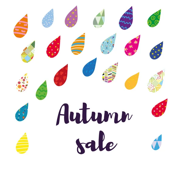 秋季销售卡与彩色雨 滑稽的设计插图 矢量图形 — 图库矢量图片