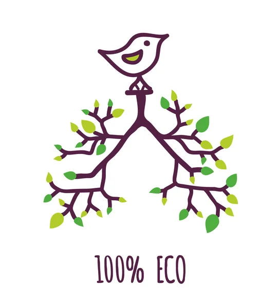 Umweltzeichen Mit Baum Blättern Und Vogel Zeichen Für Natur Oder — Stockvektor