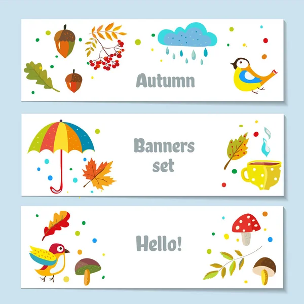 Bandeiras Outono Conjunto Com Elementos Natureza Design Bonito Ilustração Gráfica — Vetor de Stock