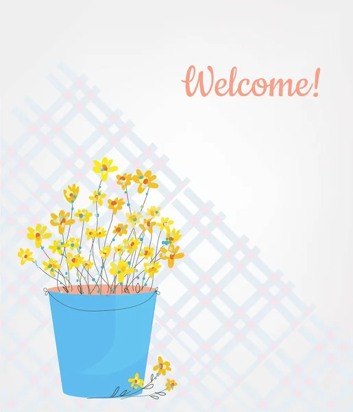 Flowers Vase Welcome Card Holidays Sketch Style Vector Graphic Illustration — Stock Vector