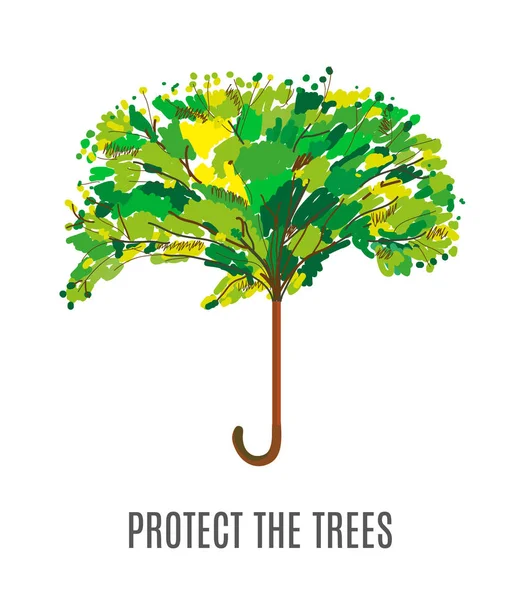 Proteja Árvores Ambiente Ilustração Com Guarda Chuva Design Esboçado Gráfico — Vetor de Stock