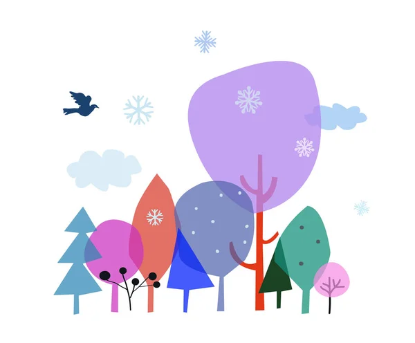 Winter Landscape Tree Snow Christmas Card Banner Vector Illustration — Stock Vector