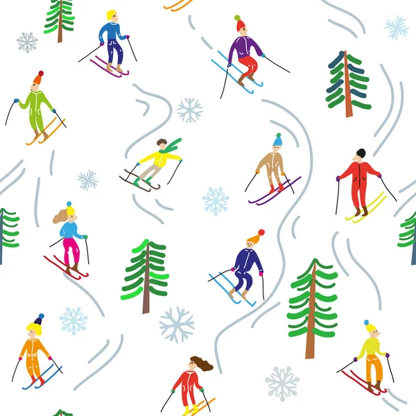 Skisport Den Bergen Nahtloses Muster Vektorgrafische Illustration — Stockvektor