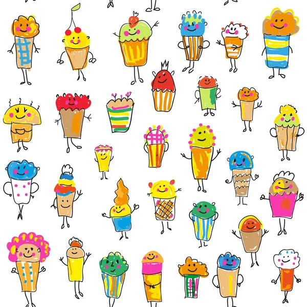 Cupcake Muffin Modello Senza Cuciture Festa Design Divertente Illustrazione Grafica — Vettoriale Stock