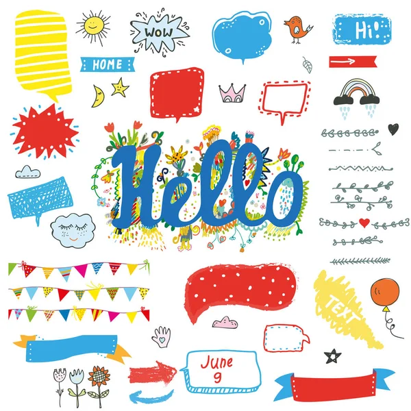 Olá Adesivos Engraçados Cartazes Para Crianças Ilustração Gráfica Vetorial — Vetor de Stock