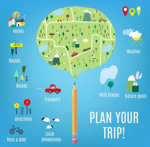 Planen Sie Ihre Reise Infografik Set Mit Symbolen Karte Bleistift — Stockvektor