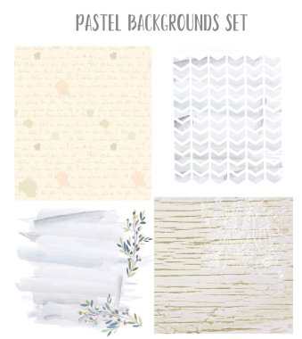 Çiçekler, mektup, ahşap doku ile pastel retro arka koleksiyonu. Vektör grafik illüstrasyon