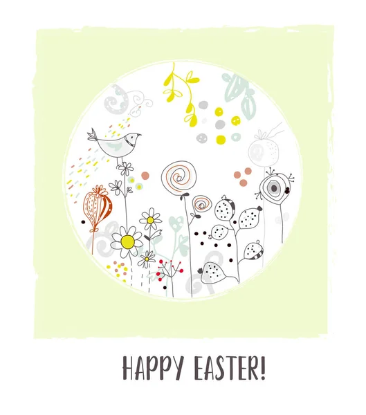 Happy Velikonoční Blahopřání Květinami Pták Vintage Design Vektorové Grafické Ilustrace — Stockový vektor