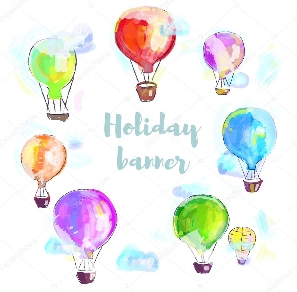 Holiday greeting card with air balloons